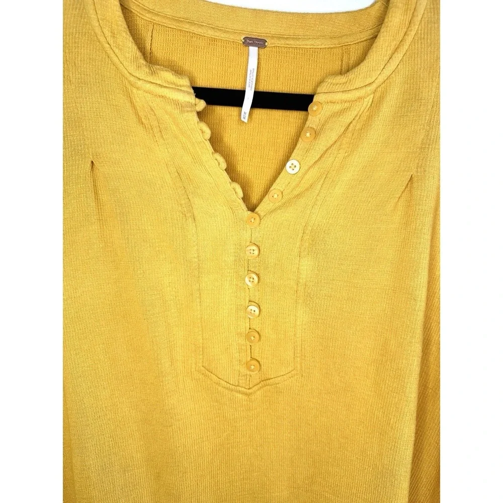 Free People Summer Struttin Mini Dress Golden Yellow Henley Waffle Ruffle Medium